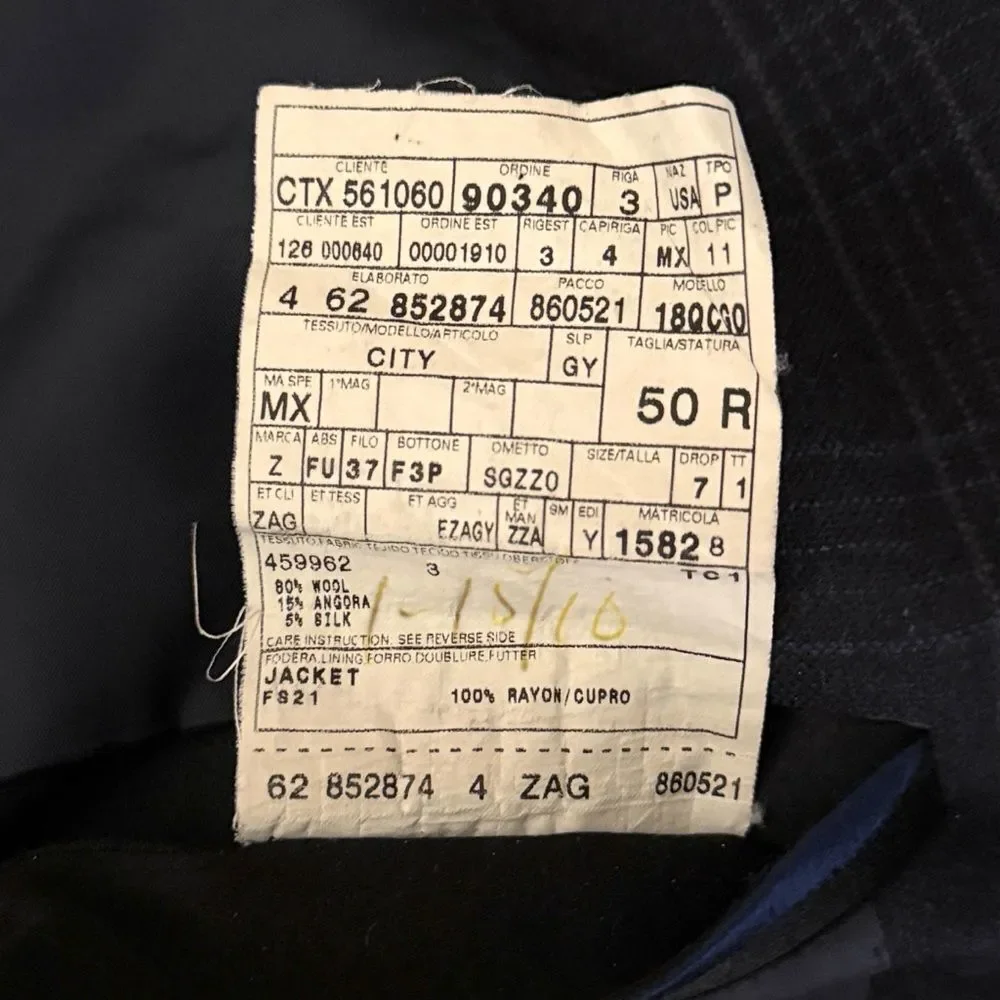 Z Zegna Sport Coat Wool Angora Silk Jacket Deep Blue Plaid Blazer Size US 40R